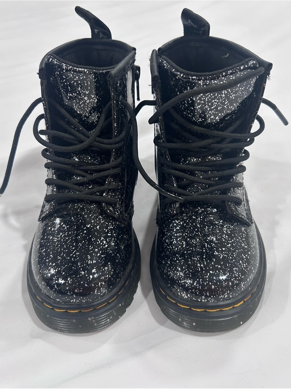 Dr. Martens Black Speckle Kids Lace-Up Boots